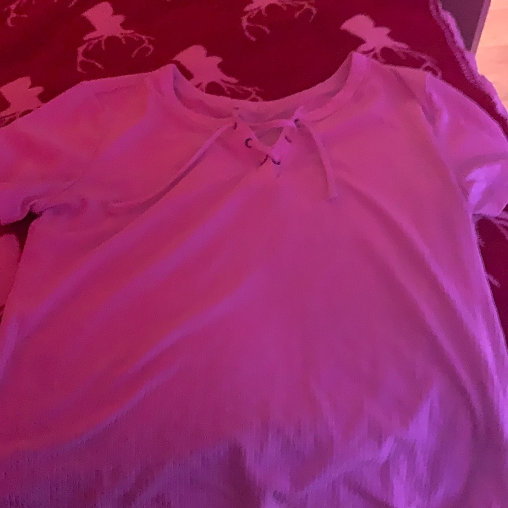 white crop top very stretchy and comfortable.